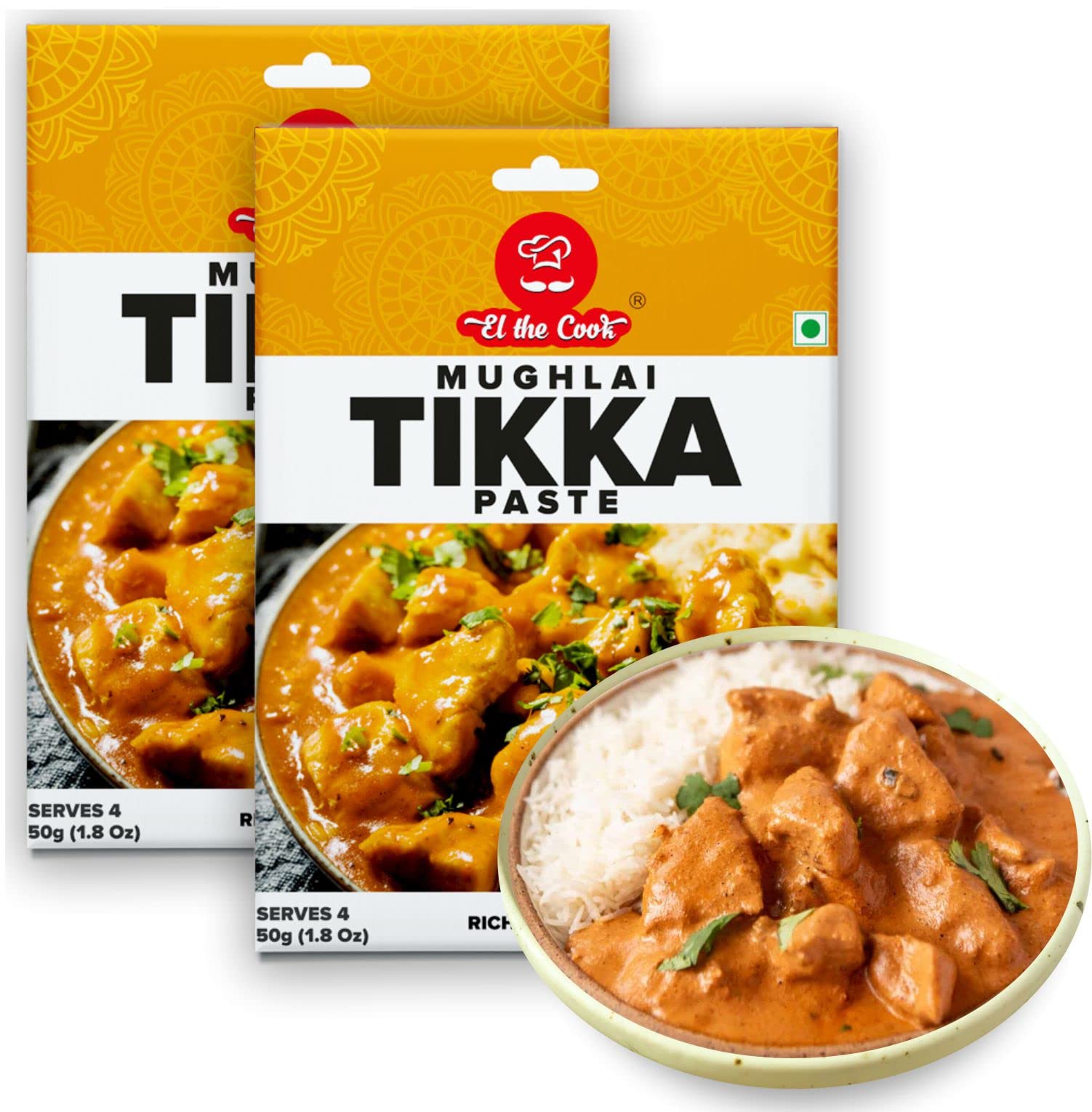 EL The Cook Mughlai Tikka Marinade | Medium Spicy Masala Paste | Make Restaurant style Chicken, Fish, Paneer Tikka at Home (Dry or gravy)| 50g pack Serves 4-5 | Ready to Cook | Pack of 2
