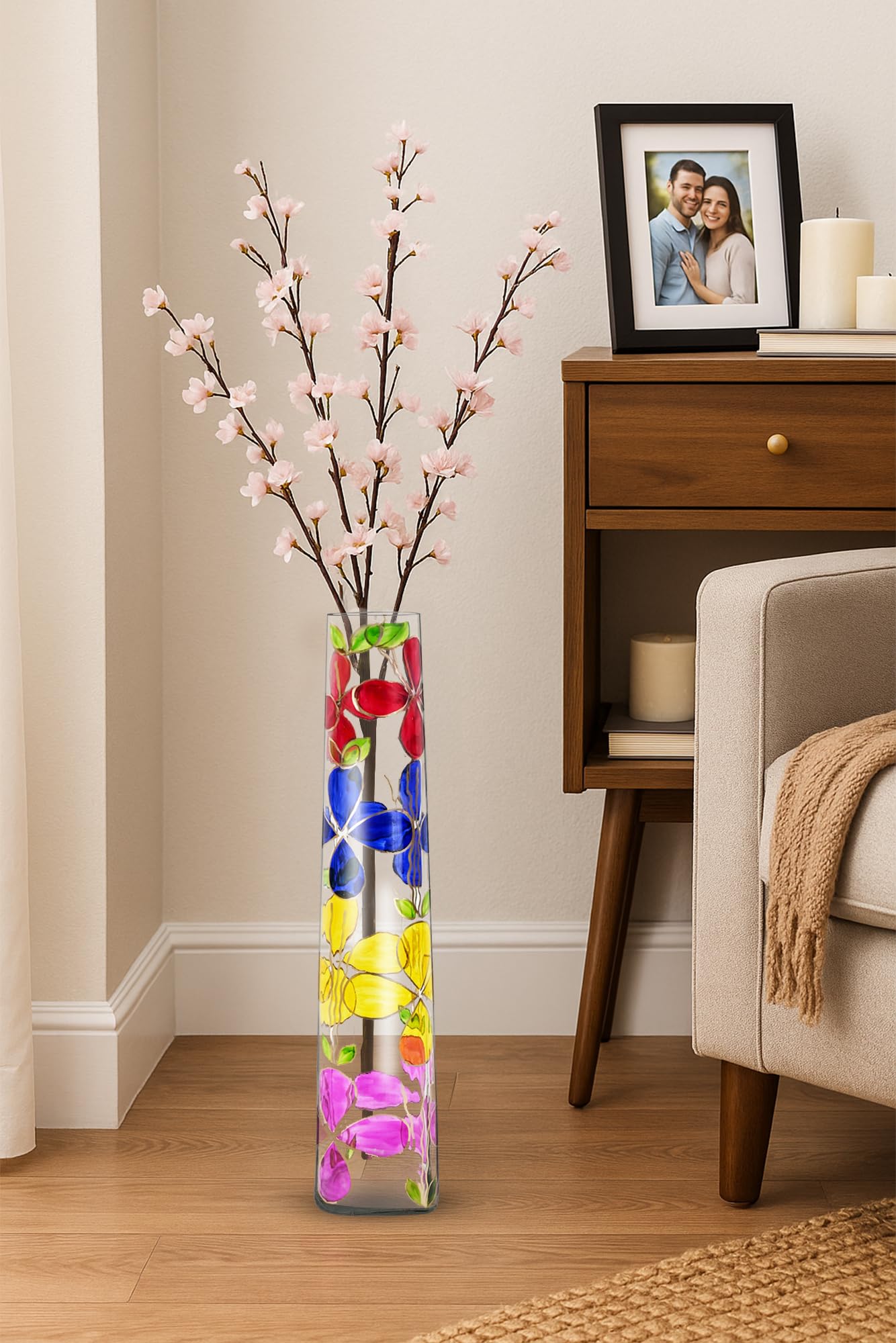 Green Fills Big Glass Vase with Handcrafted Design for Big Water Plant, Flower Suitable for Room Decor & Gifting Purpose for All Occasion (Size 2 feet Height)-image-45