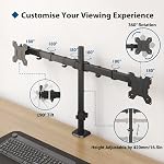 BONTEC Dual Monitor Arm pour 13-32 pouces LCD LED PC Écrans réglables en hauteur 360° Rotation, 90° Tilt et Swivel, 22 lb par bras, pince de bureau ou support Grommet, gestion de câble, noir