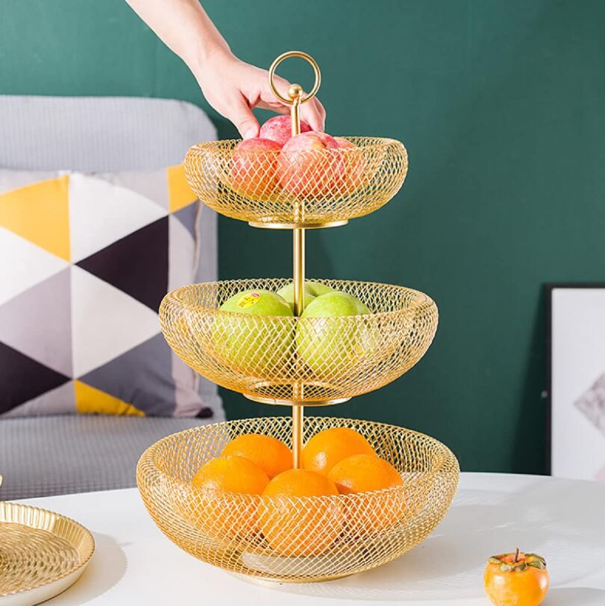 3 Piani Cesto Portafrutta Moderno, Cesto Frutta Metallo,per Frutta E Verdura Snack, Oggetti Domestici,d'oro