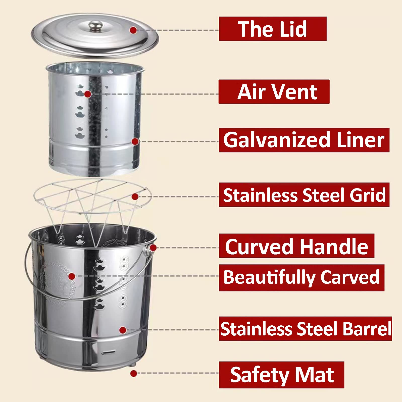 家庭用焼却炉、インナータンク付きのステンレス鋼の燃焼バレル、大型