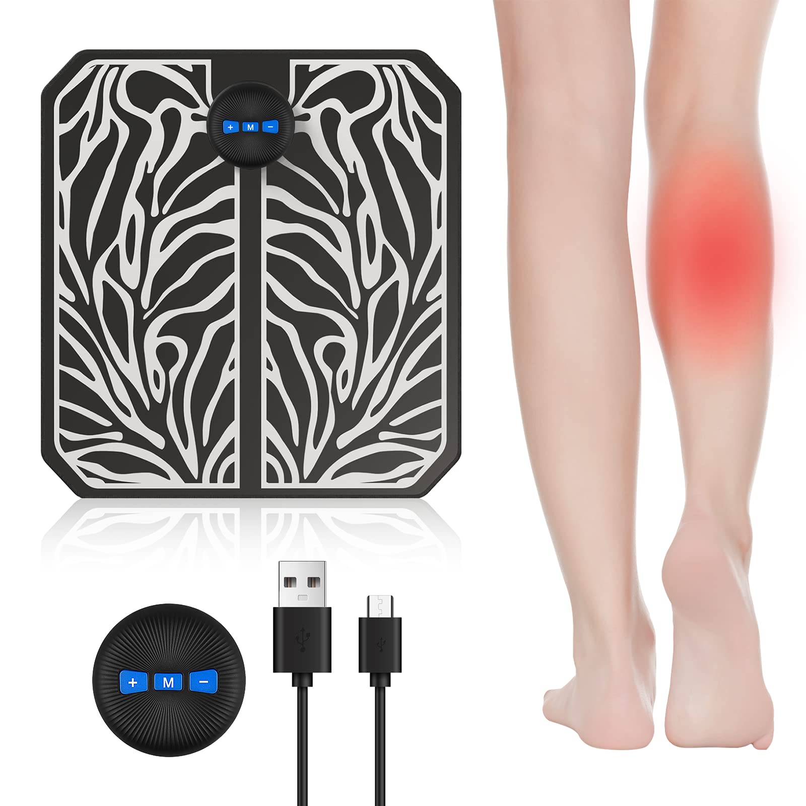 EMS Foot Massager, Folding Portable Feet Massage Mat, Electric Foot Massager for Pain and Circulation, Foot Reflexology Massager for Feet and Legs with 8 Modes 15 Intensities,USB Rechargeable