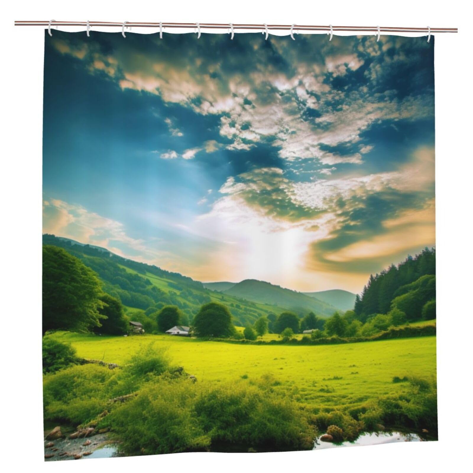 BWWHCCTI Natural Scenery Printed Shower Curtain With 12 Plastic Hooks Opaque Quick Drying Waterproof Shower Curtains Sets For Bathroom 183x183 CM