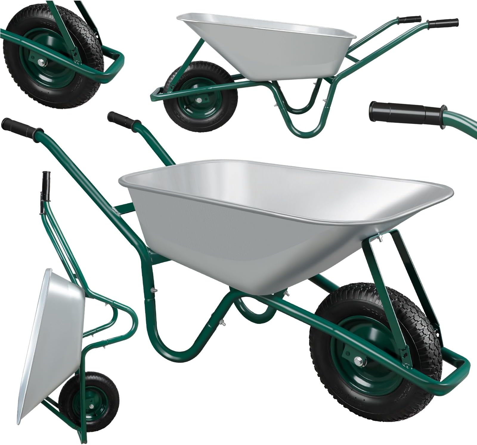 Chariot De Jardin 4 Roues GARDEBRUK® Brouette 2 Roues 150 Kg 100 L Jante Acier Roue Gonflable Jardin Jardinage Chantier Chariot De Transport Tracteur Tondeuse - 8