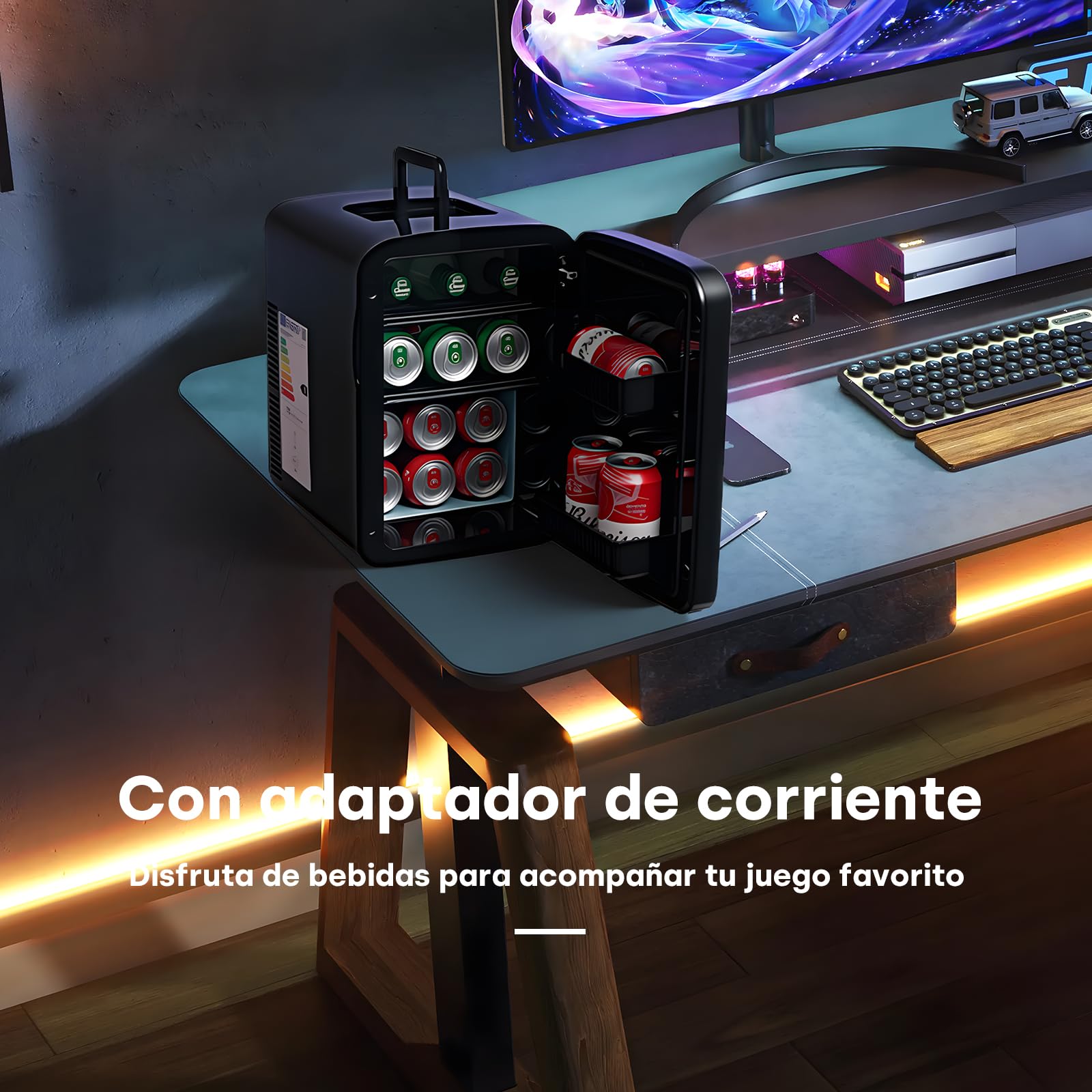 Enventor 15L/20 Latas Nevera Pequeña Negro, Mini Frigorifico con Enfriador y Calentador, Nevera Portatil con Alimentación 12V/220V, Mini Nevera para Habitacion, Oficina, Coche, Frutas y Bebidas