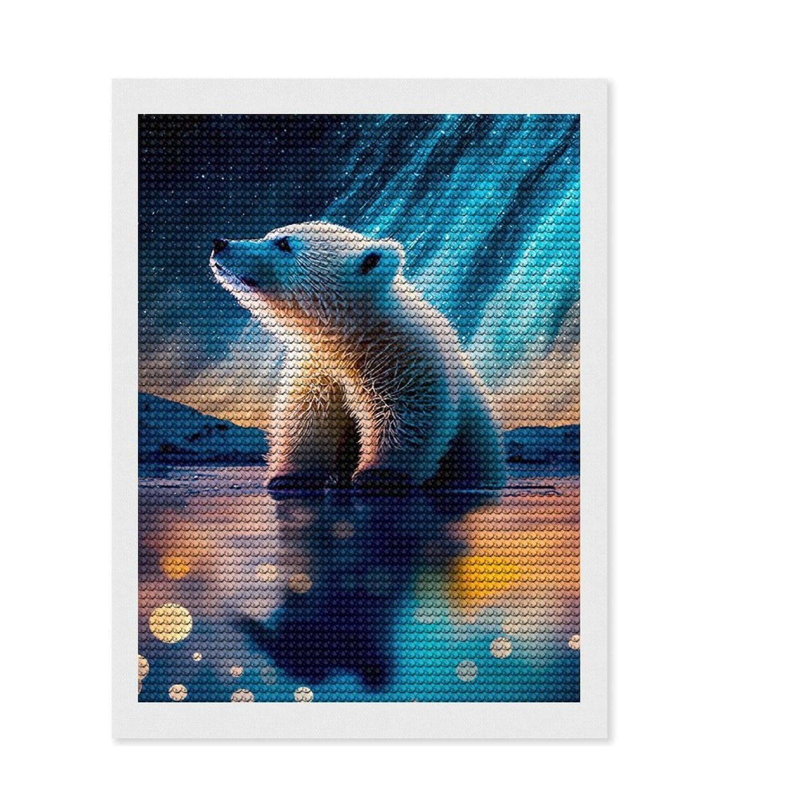 Junmoney Polar Bear Round Drill Diamond Painting 12"x16", for Teens, Good for Quiet Evenings, Aesthetic Room Decor, Holiday Gift Idea