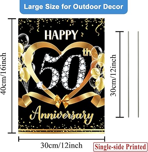 Miniatura 3 de Letrero de 50 aniversario para patio, decoración al aire libre, dorado, 50 aniversario de boda, letrero de césped con estacas para suministros de