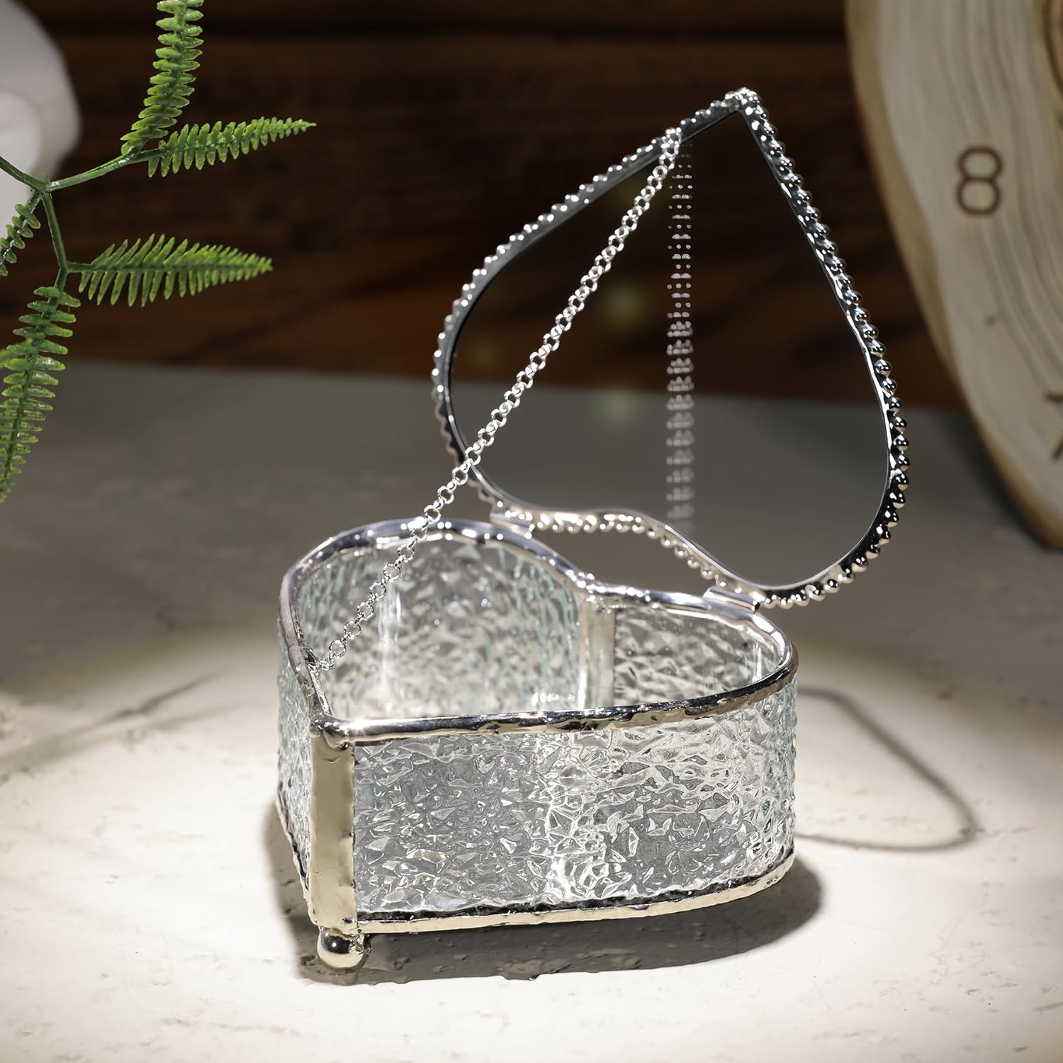 Glass Vintage Jewelry Box Keepsake storage Trinket Ring Display Box Home Decor Embossed Clear Glass Boxes Organizer(3.9x2.7x2.3Inches)