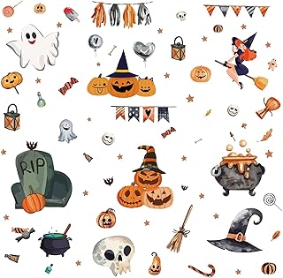 CRASPIRE 8 Sheets 8 Styles Halloween Window Stickers Large Skull Ghost Pumpkin Window Clings Wall Decor Decals Stickers for Bedroom Living Room Store Showcase Wall Decorations Party Supplies - Buy now