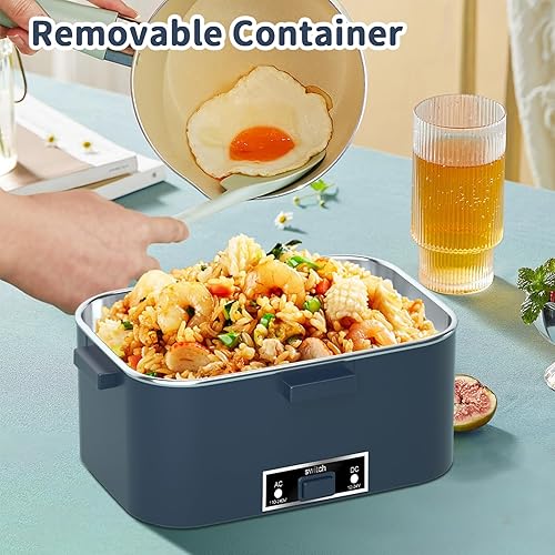 Miniatura 2 de Fiambrera eléctrica calentada de 100 W  3 en 1 1.8 L, calentador de alimentos portátil para adultos, 12 V24 V110 V con tapa de compartimento a