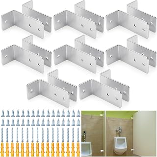 Blulu 8 Set L-Shaped Urinal Partition Brackets 2-Ear Polished Chrome, 3.5'' | Stainless Steel, Bathroom Divider Hardware, Complete Fastener, Screws, Anchors, Fit All Panel, for New Installations, Repairs
