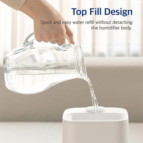 Miniatura 7 de Pureal Humidificador de torre de 10L, tiempo de funcionamiento 83H, niebla cálida y fría, habitación grande, tanque de llenado superior en ruedas,