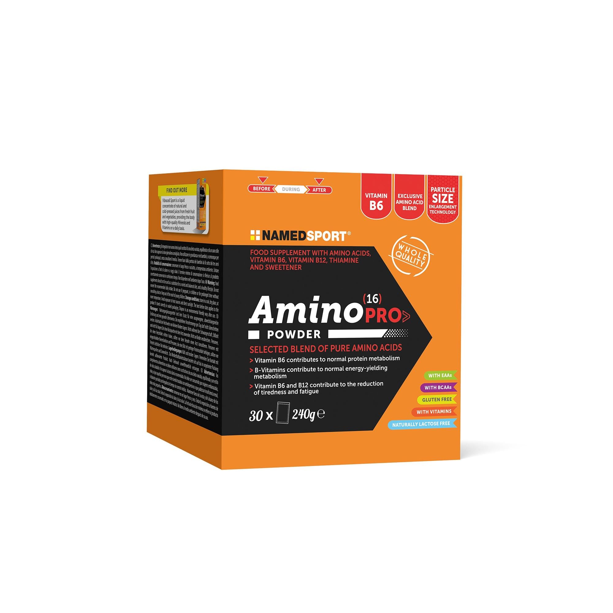 NamedSport Amino(16) PRO> 30 Buste | Aminoacidi Essenziali EAA con BCAA e Vitamine | Integratore per Recupero Muscolare e Supporto Sportivo | Gusto Arancia