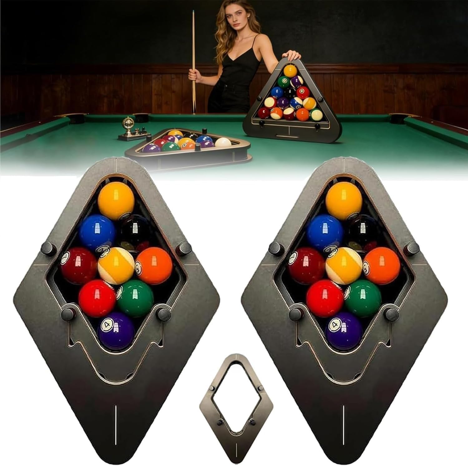 Precision-Engineered Professional Billiard Rack System That Eliminates Gaps, Wood Billiard 8-Ball/9-Ball Pro Triangle/Diamond Pool Ball Racks, Consistent Tight Tool for Standard Pool Tables