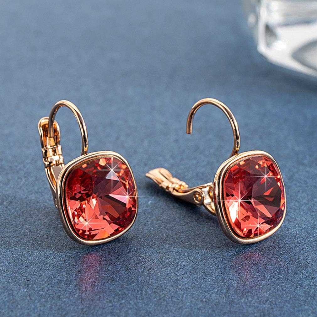 Austrian Crystal Square Cushion Drop Leverback Earrings for Women 14K Rose Gold Plated Hypoallergenic Jewelry - Image 5