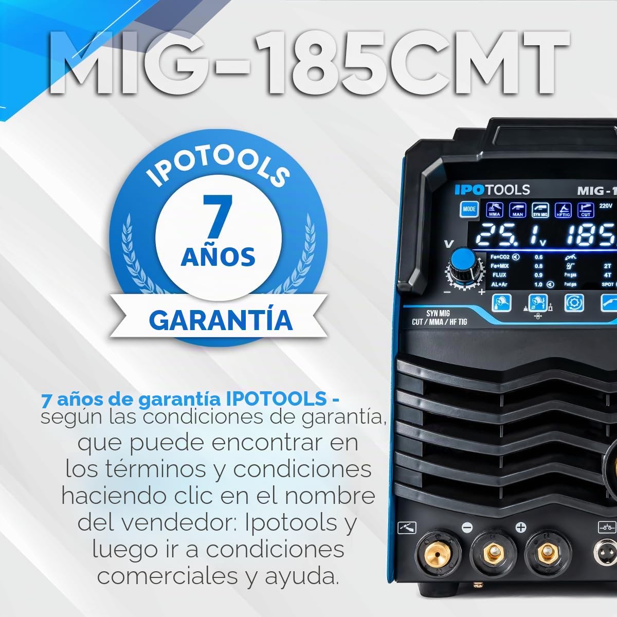 IPOTOOLS Estación de soldadura combinada MIG-185CMT Estación de soldadura 7 en 1 TIG MIG MAG con cortador de plasma 45 A Synergic Inverter Estación de soldadura 185 A con FLUX | 230V | 7 años de