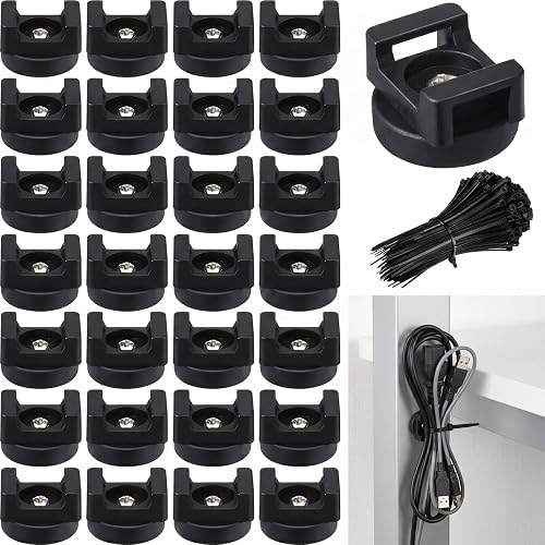 Magnetic Zip Tie Mount Multipurpose Magnetic Cable Holder Cable Tie Mount Magnets Magnetic Wire Management Bases with Heavy Duty Cable Zip Ties, Tie Mount and Nylon Cable Ties in Total (250 Pieces)
