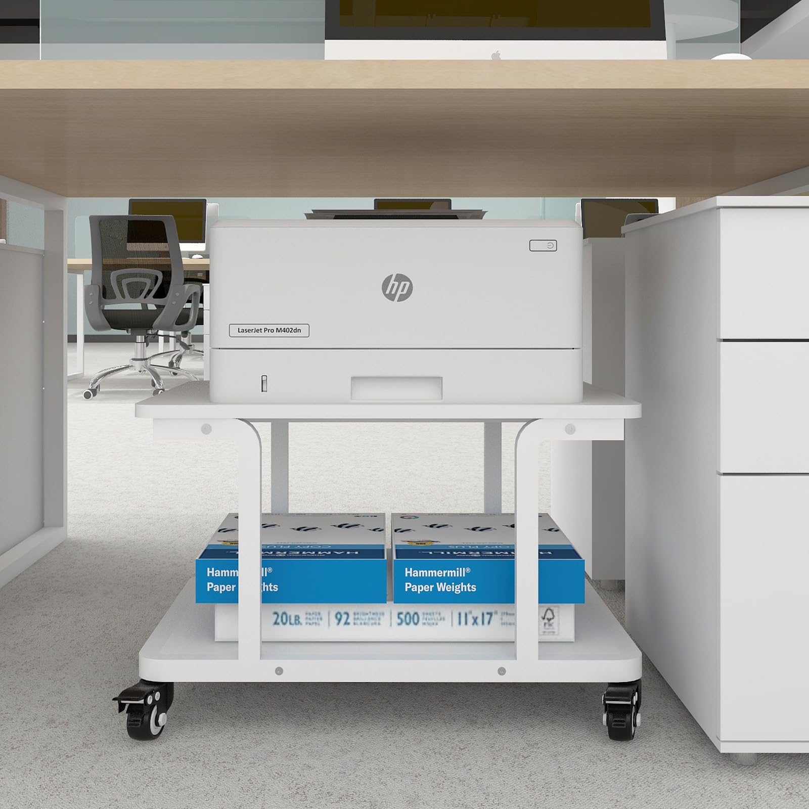 PUNCIA Druckertisch höhenverstellbar 3-stöckiger Druckerständer 60 x 50 cm mit Rollen Mobiler Druckwagen aus Holz & Metall Druckerhalter für Großen Drucker Retro für Arbeitszimmer Büro Office
