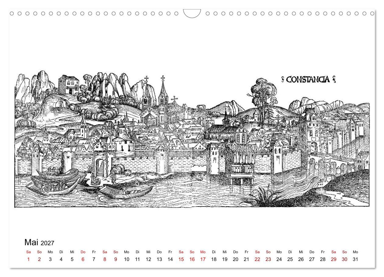 CALVENDO - Schedelsche Weltchronik Deutsche Städte 1493 (Wandkalender 2027 DIN A3 quer), Monatskalender: Deutschland im ausgehenden Mittelalter