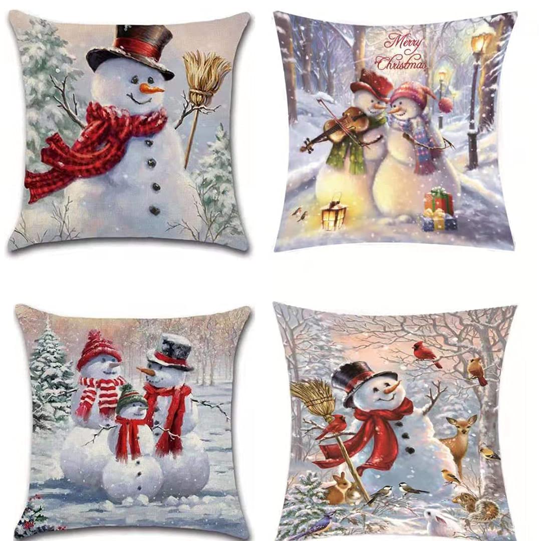 Amazon.co.jp: BUCOOD クリスマス雪だるま冬用クッションカバー