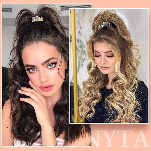 Miniatura 4 de Noverlife 3 pinzas para el pelo con diamantes de imitación para cola de caballo alta, pequeñas pinzas de metal para el pelo de tiburón para cabello