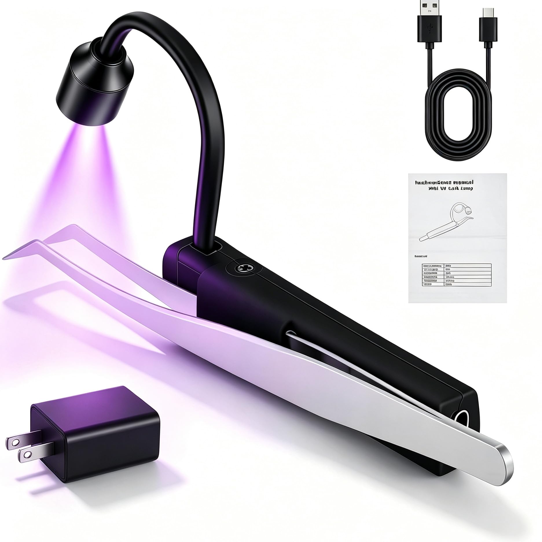 Mini UV Lampe Wimpernverlängerung, 1 W Hand-UV-Lampe mit Pinzette