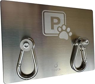 toots - Aparca Perros de Acero Inoxidable de Pared (15x20cm) con Cartel Parking Pet para Entrada de Tienda, estético y Funcional, estacionamiento canino Doble Gancho para amarrar Mascotas.