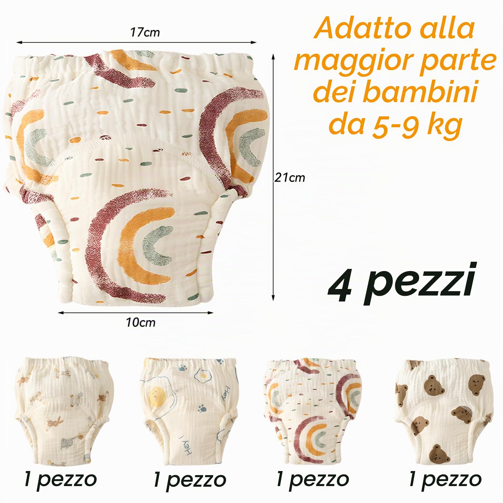 Pannolini Riutilizzabili in Tessuto Lavabili 4 Pezzi M 5-9 kg per Bambini