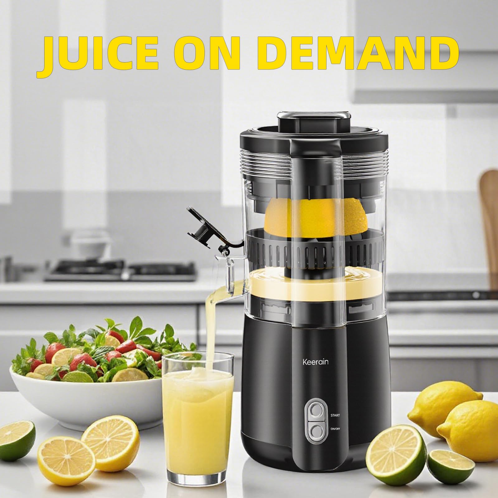 Exprimidor eléctrico de limón, máquina exprimidora de cítricos manos libres con cepillo de limpieza, exprimidor automático de jugo para limón, lima, pomelo, granada, operación con un solo toque y 3