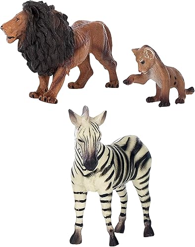 Miniatura 7 de Padre León Bebé León y Figura Animal de Cebra 5 pulgadas Juguete para niños 3 piezas Playset