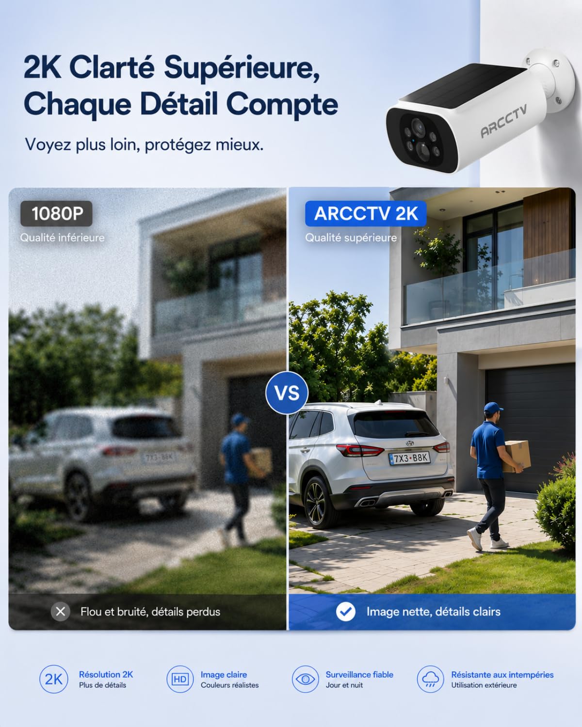 ARCCTV Camera Surveillance Extérieure Solaire, 2,4G/5G WiFi Caméra, Kit C3