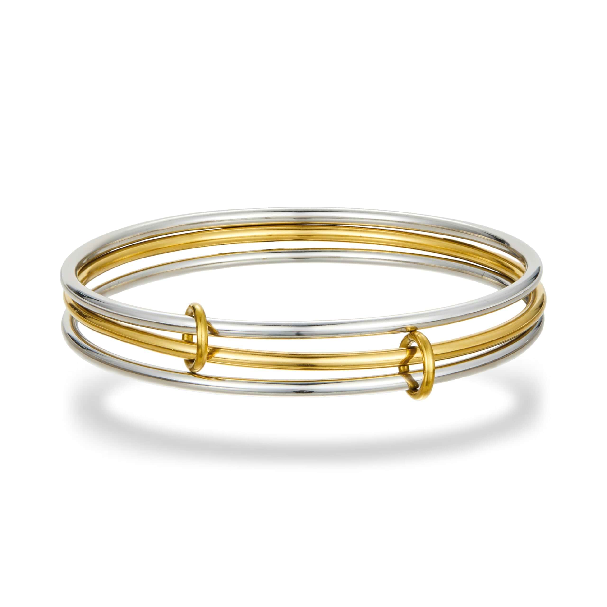 HANRESHE Mixed Metal Bracelet Two Tone Silver Gold Stackable Set Mixed metal interlocked bangle set, Two tone silver & gold plated, Hypoallergenic & nickel-free, comfortable fit, Great gift