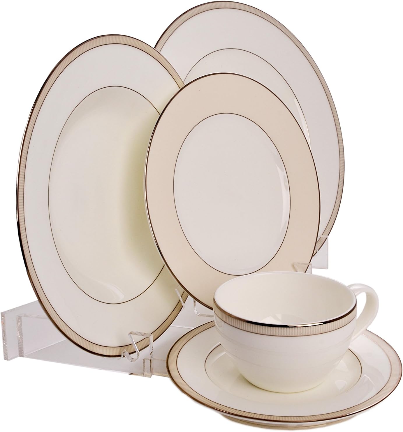 Roberts 5 Piece Dinnerware Display Stand (Item #685L) - Clear Acrylic, Modern Style, 9.5"W x 12.5"L x 2"H
