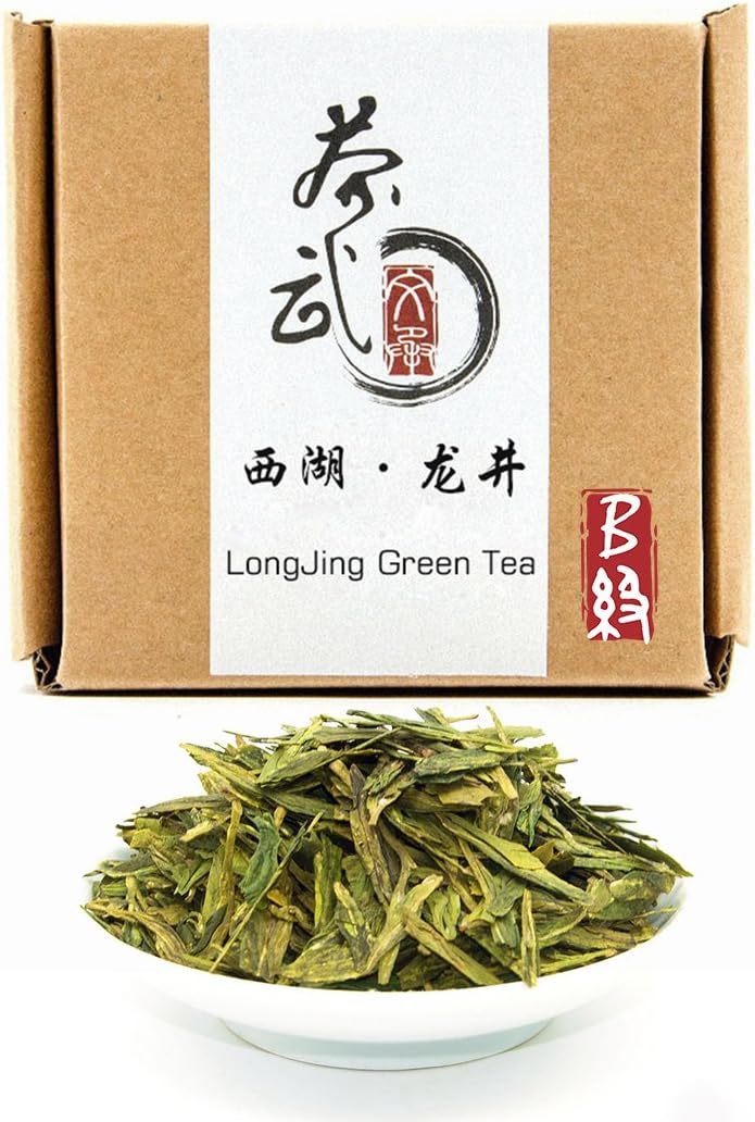 ChaWuWarmSun [B] LongJing Green Tea Loose Leaf - 3.5oz/100g Dragon Well Tea - Traditional High-Fire Roasted - Spring Harvest - Hangzhou Chinese Whole Leaf