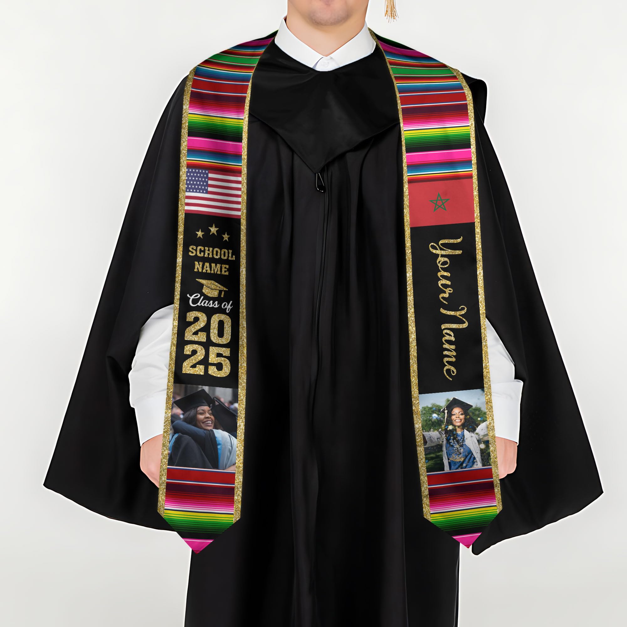 Personalized Morocco Graduation Stole, Moroccan Graduation Sash, Morocco Flag Graduation Stole, Class of 2025 Mrc10