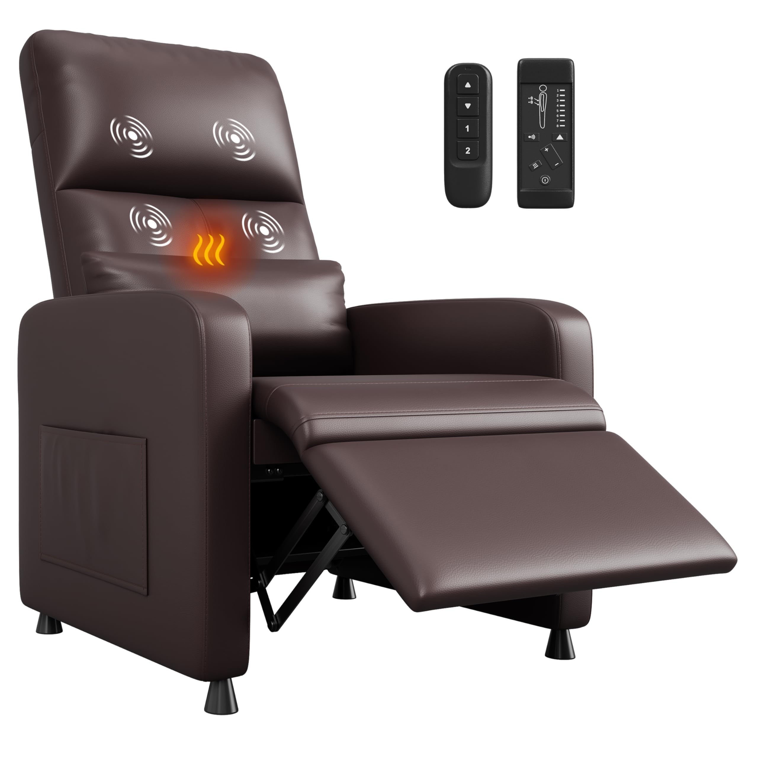 Elektrischer Massagesessel Wohnzimmer, Relaxsessel mit 8 Massage-Modi, Heizfunktion, Liege- & Aufstehhilfe, hohe Rückenlehne, verlängerter Fußstütze, ergonomisches PU-Leder, bis 180 kg belastbar