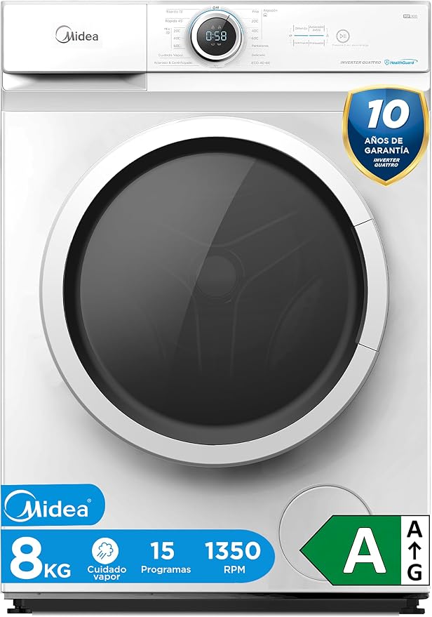 Lavadora Midea 8kg con Motor Inverter y 15 Programas