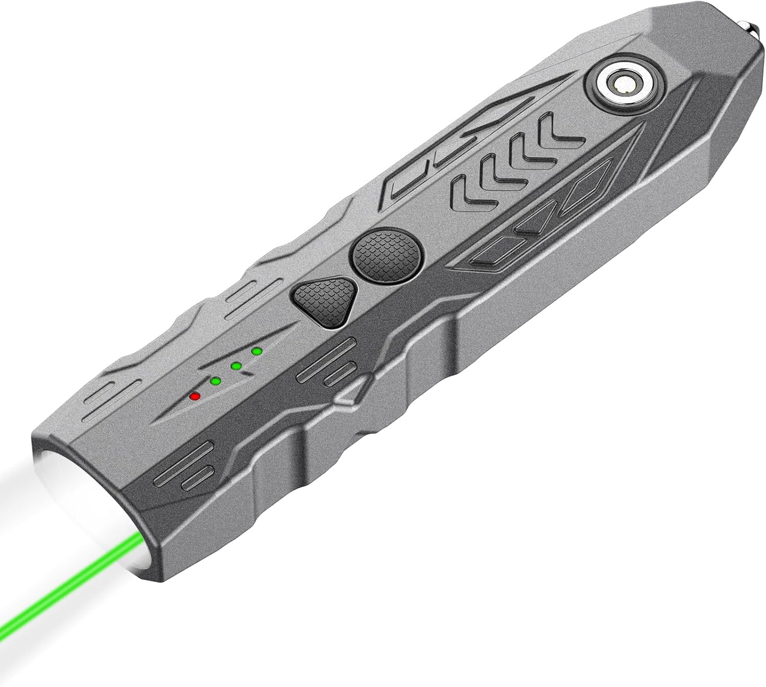 TOUGHSOUL EDC Flashlight and Green Laser Combo, 1000 Lumen Slim White LED Portable Flashlight with Built-in Rechargeable Battery for Outdoors, Emergency, Hunting (Grey)