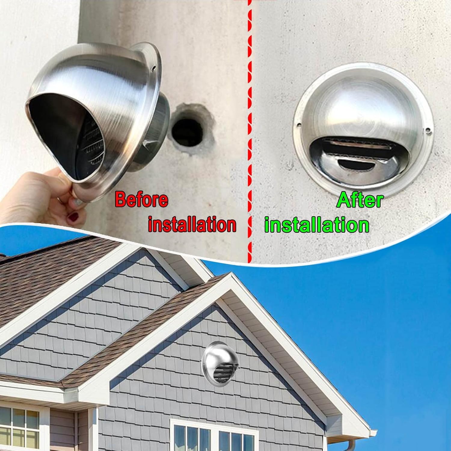 304 Stainless Steel Wall Vent Outlet, Round External Extractor ?60/100/125/170/200mm, Vent Built-in Fly Screen Mesh, Soffit Vents for Apartment Ventilation, Home Decor(Silver 12in/300mm)