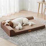 Jolifield Orthopedic Dog Bed Large Sized Dog 36''X24'', Waterproof L Bolster Egg Crate Foam Pet Crate Beds with Washable Removable Cover, Non-Slip Soft Pet Couch Sleep Mat, Brown