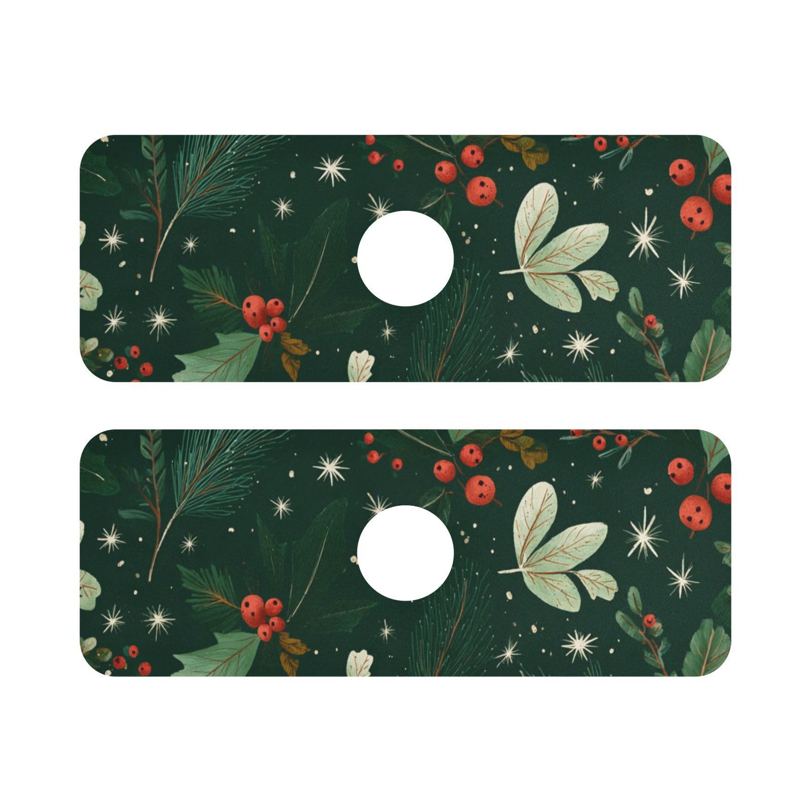 Christmas Green Berries Needles Kitchen Sink Splash Guard Faucet Mat Diatomite Absorbent Pad for Bathroom RV 14.7x5.4in 2PCS water