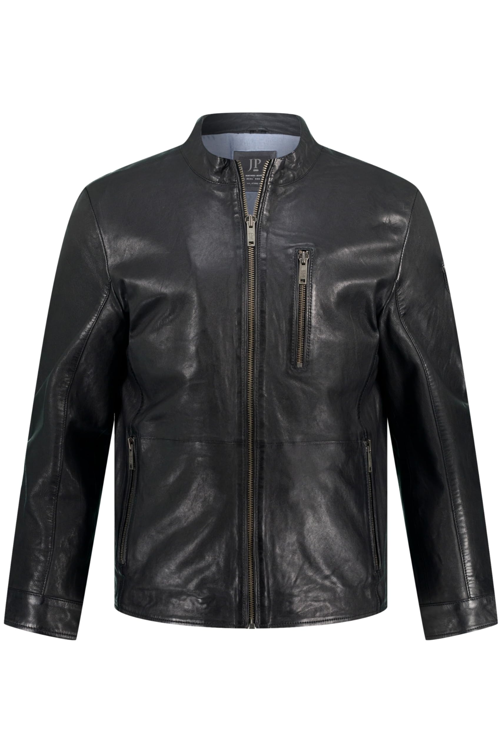 JP 1880 Chaqueta de Cuero, Estilo Motero, Cuello alzado, Cremallera 815880