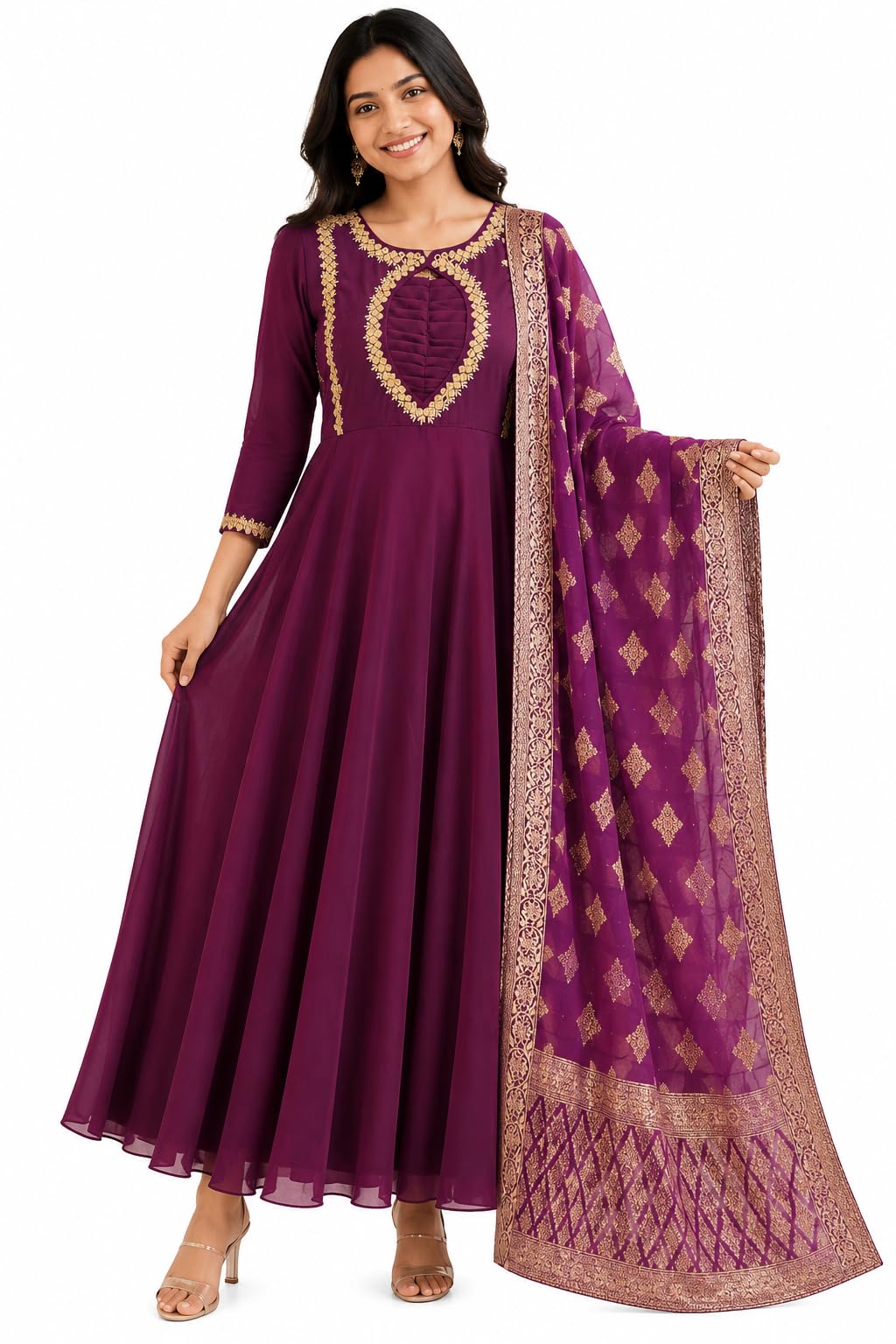Women's Purple Anarkali Gown with Banarasi Dupatta-image-19