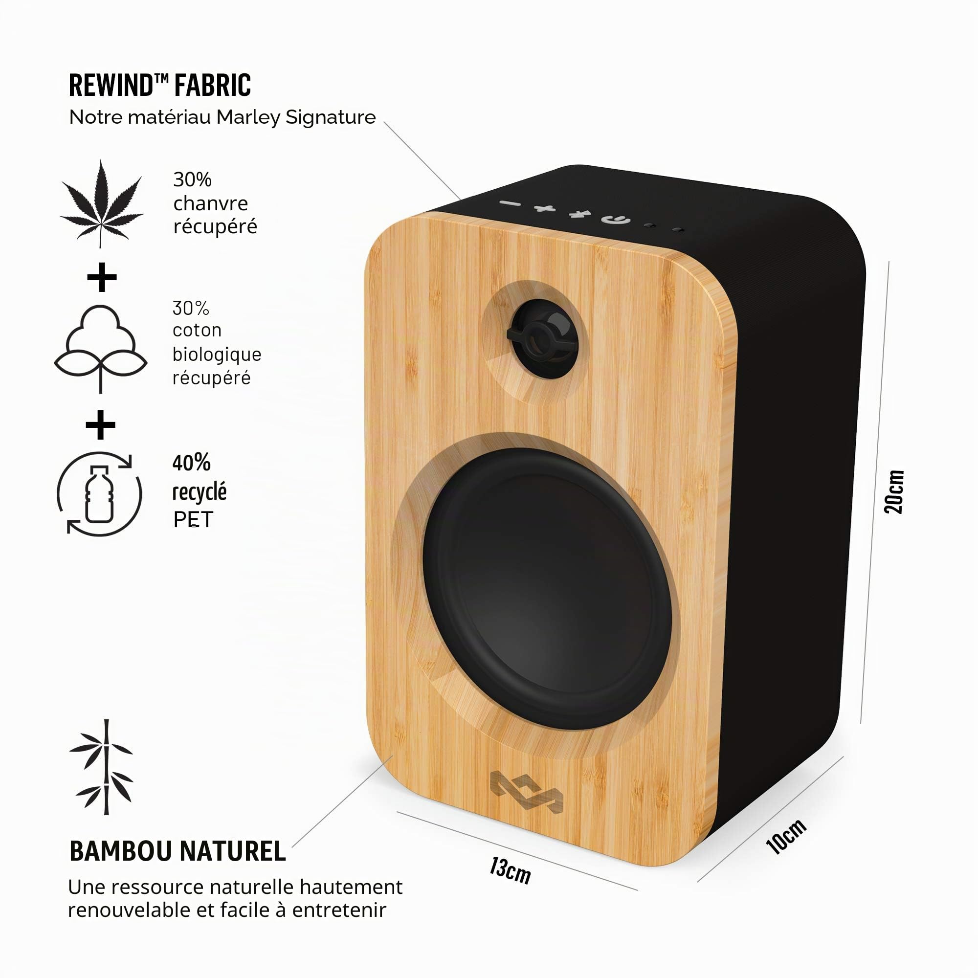 House of Marley Deux enceintes bluetooth Get Together Duo – Enceintes bibliothèques stereo - Haut-parleurs sans fil haute définition – A brancher ou autonomie 20 heures EM-JA019-SB