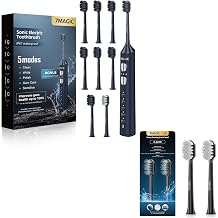 7MAGIC Navy Blue Sonic Electric Toothbrush Bundle with Genuine Brush Heads for Deep Cleaning 2-Pack