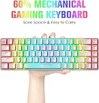 60% RGB Clavier et souris de jeu mécanique,68 Clés, Interrupteurs bleus, Câble de type C amovible,TKL Clavier avec deux capuchons magiques, Léger RGB 12000DPI Souris de jeu en nid d'abeille, coussin de souris (blanc)