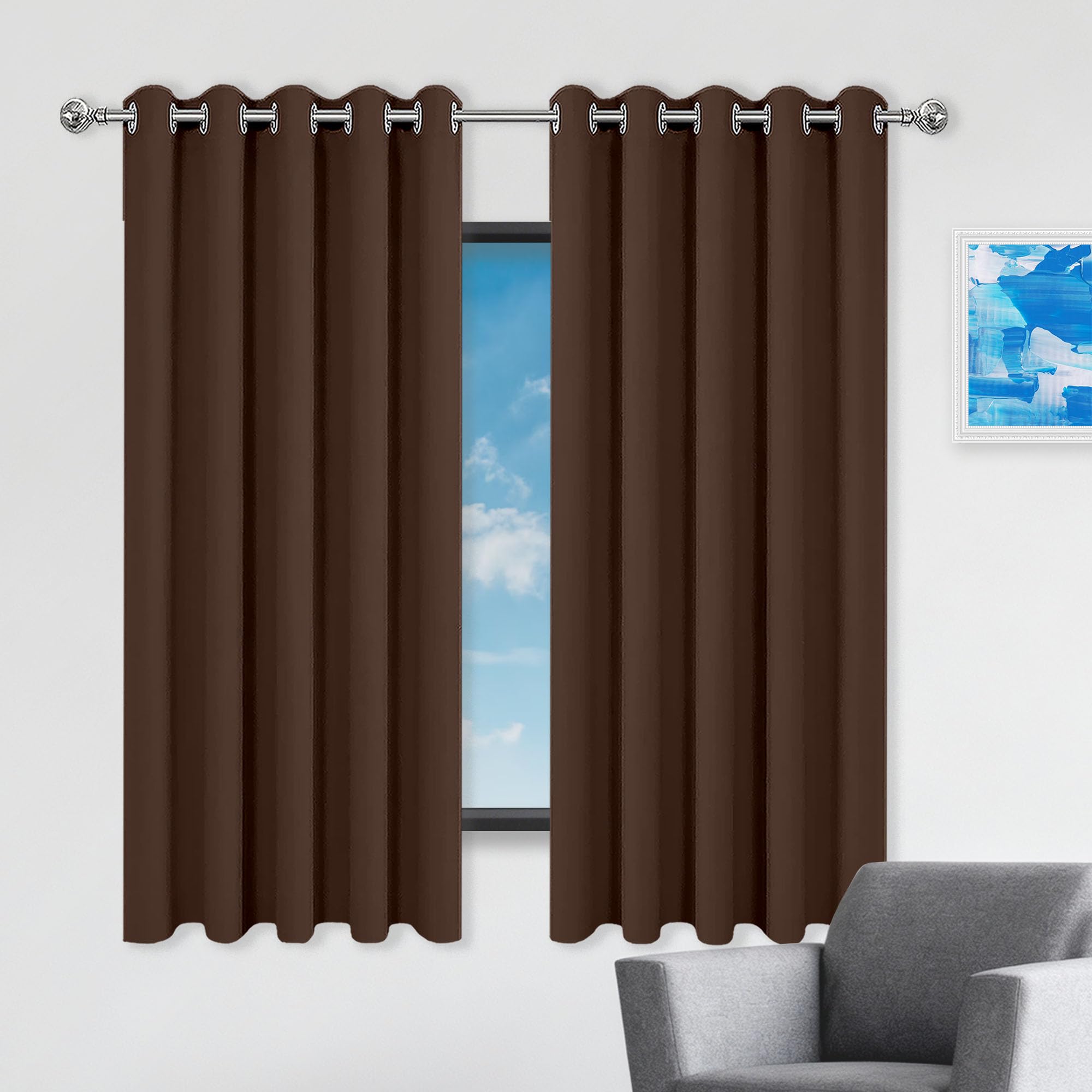 Rideau occultant chambre 100% occultant épais brun 380 x 235 cm, grand rideau à oeillets pour salon