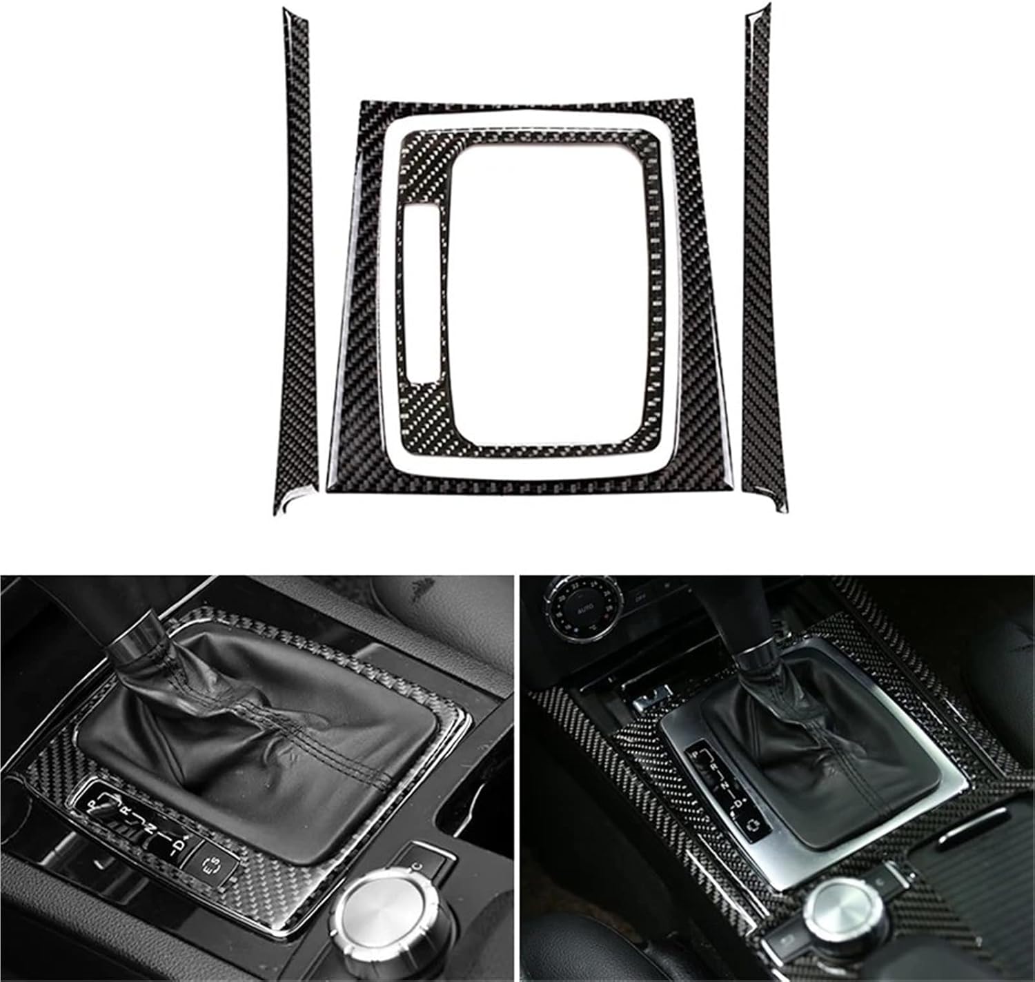 Vehicle Interior Decal Car Soft Carbon Fiber Center Gear Shift Panel Frame Cigarette Lighter Cover Strips Trim for Benz C-Class W204 2007-2013(Inner RHD)
