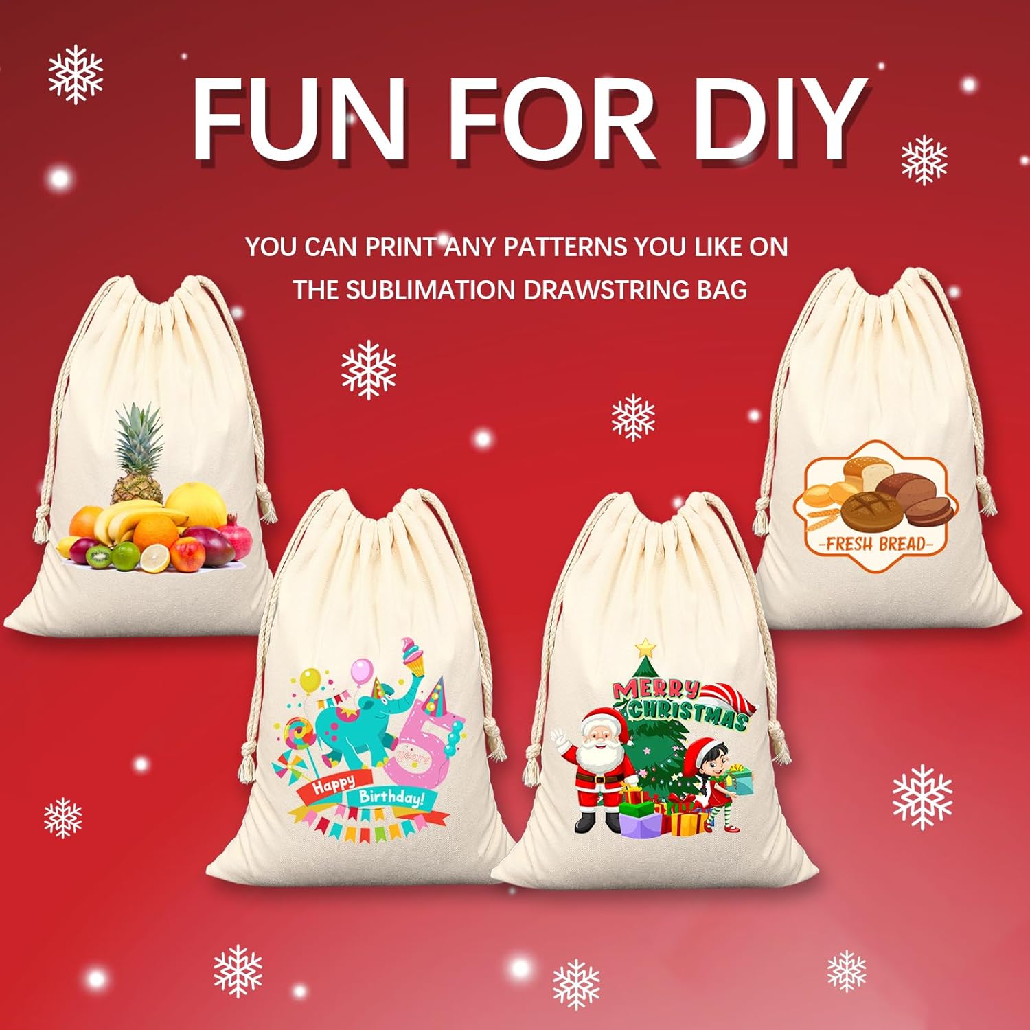 10 PCS Sublimation blank drawstring bag Reusable canvas Heat Press DIY crafts Party Wedding Christmas storage Home party art supplies - Image 4