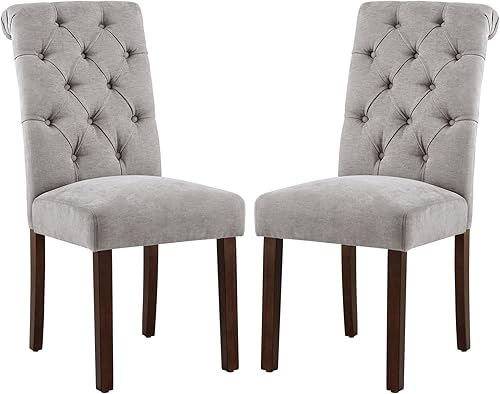 COLAMY Juego de 2 sillas de comedor copetudas, sillas de comedor Parsons tapizadas de tela, sillas auxiliares elegantes con patas de madera maciza y